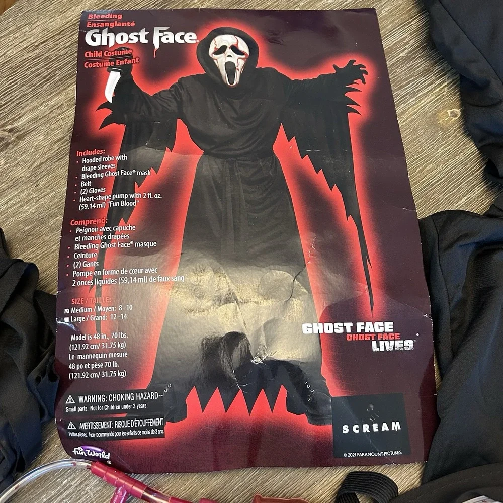 Fun World Bleeding Ghost Face Scream Child Costume Size Medium 8-10 Complete